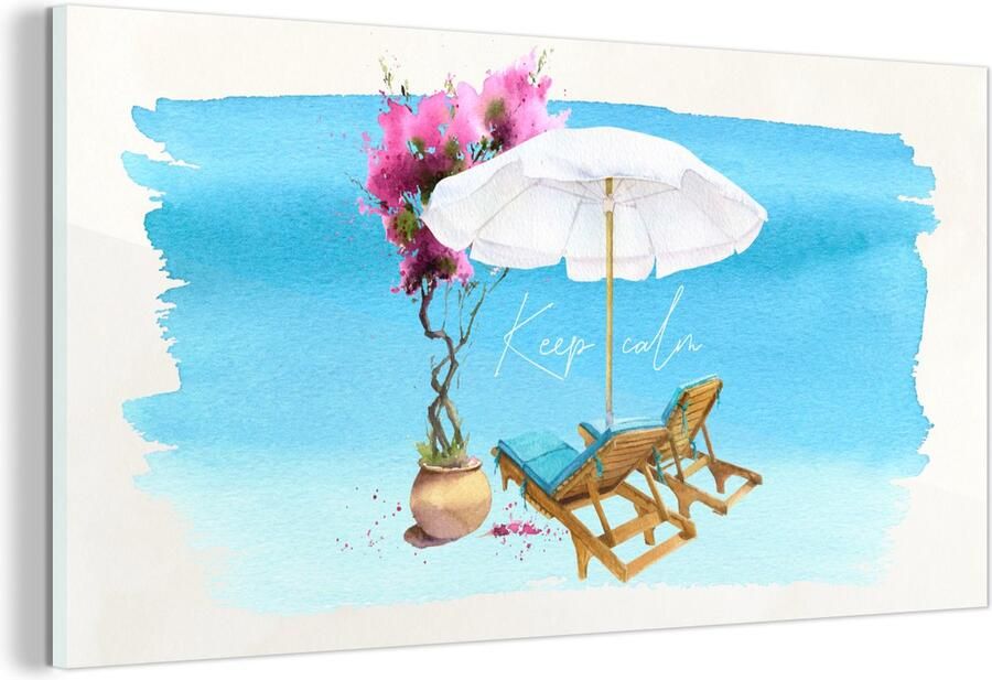 MuchoWow Glasschilderij Strandstoel Parasol Bloemen Aquarel 160x80 cm Acrylglas Schilderijen Foto op Glas