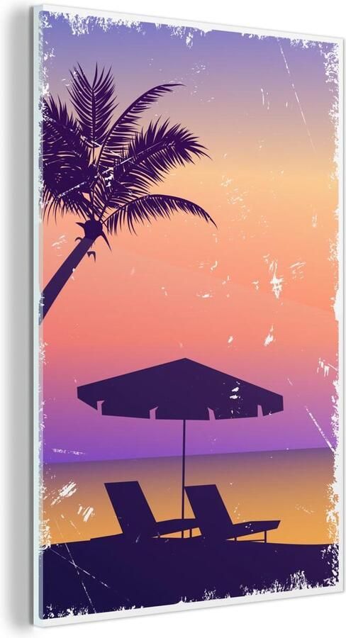 MuchoWow Glasschilderij Strandstoel Parasol Lucht Zomer 60x90 cm Acrylglas Schilderijen Foto op Glas