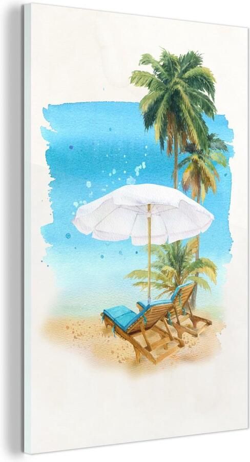 MuchoWow Glasschilderij Strandstoel Parasol Palmboom- Zee 120x180 cm Acrylglas Schilderijen Foto op Glas