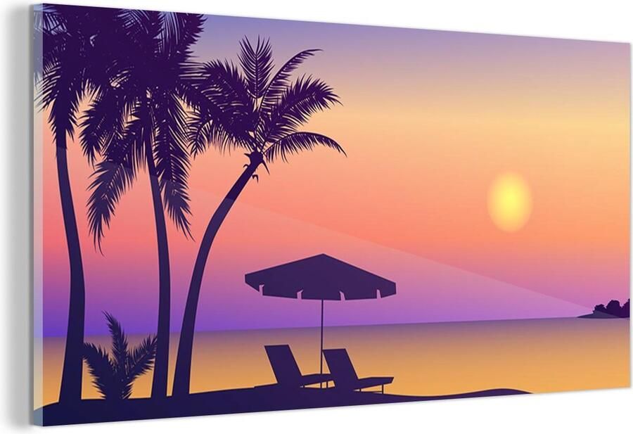 MuchoWow Glasschilderij Strandstoel Parasol Zomer tekening 120x60 cm Acrylglas Schilderijen Foto op Glas