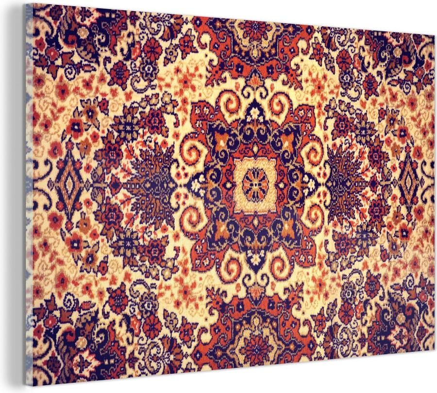 MuchoWow Glasschilderij Vloerkleed Patronen Mandala Geel 150x100 cm Acrylglas Schilderijen Foto op Glas