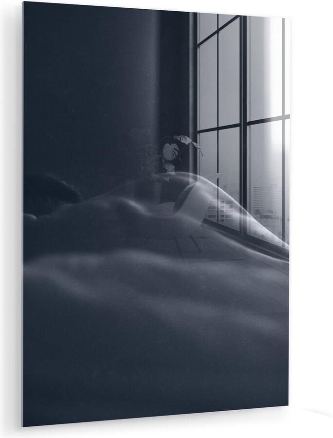 MuchoWow Glasschilderij Vrouw Fotografie Zwart wit Wanddecoratie glas Schilderij op glas Foto op glas Glasplaat 30x40 cm Muurdecoratie Woonkamer Slaapkamer