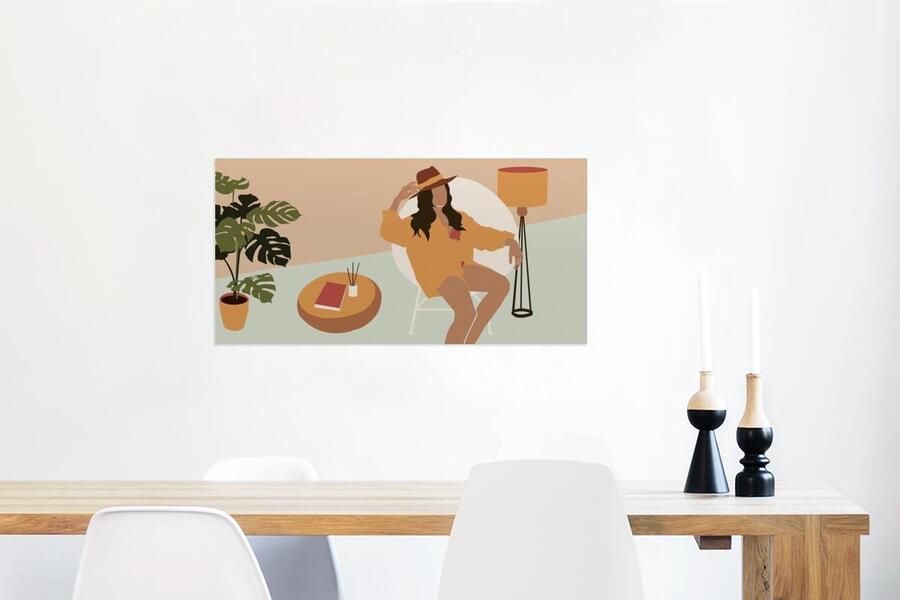 MuchoWow Glasschilderij Vrouwen Stoel Zomer 120x60 cm Acrylglas Schilderijen Foto op Glas