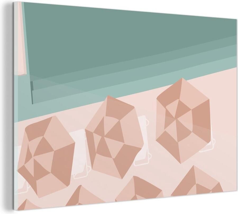 MuchoWow Glasschilderij Zomer Parasols Strand Zee 180x120 cm Acrylglas Schilderijen Foto op Glas