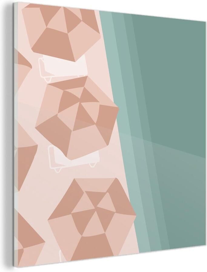 MuchoWow Glasschilderij Zomer Strandparasols Zee 90x90 cm Acrylglas Schilderijen Foto op Glas