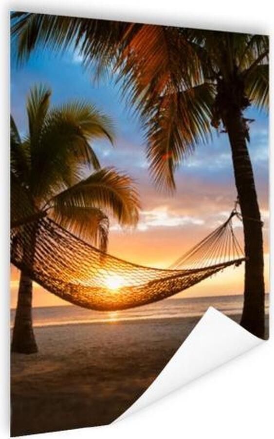 MuchoWow Hangmat op het Caribische strand Poster 40x60 cm Foto print op Poster (wanddecoratie)