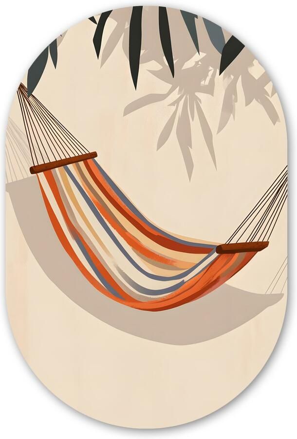 MuchoWow Muurovaal 60x90 cm Ovale wanddecoratie Hangmat Kleurrijk Bladeren Schaduw Ovalen schilderij Muurdecoratie woonkamer Kamer decoratie Schilderijen Wandcirkel