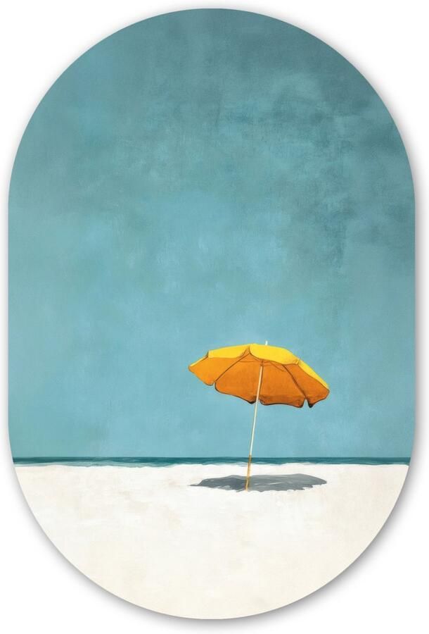MuchoWow Muurovaal 60x90 cm Ovale wanddecoratie Parasol Geel Strand Zee Ovalen schilderij Muurdecoratie woonkamer Kamer decoratie Schilderijen Wandcirkel