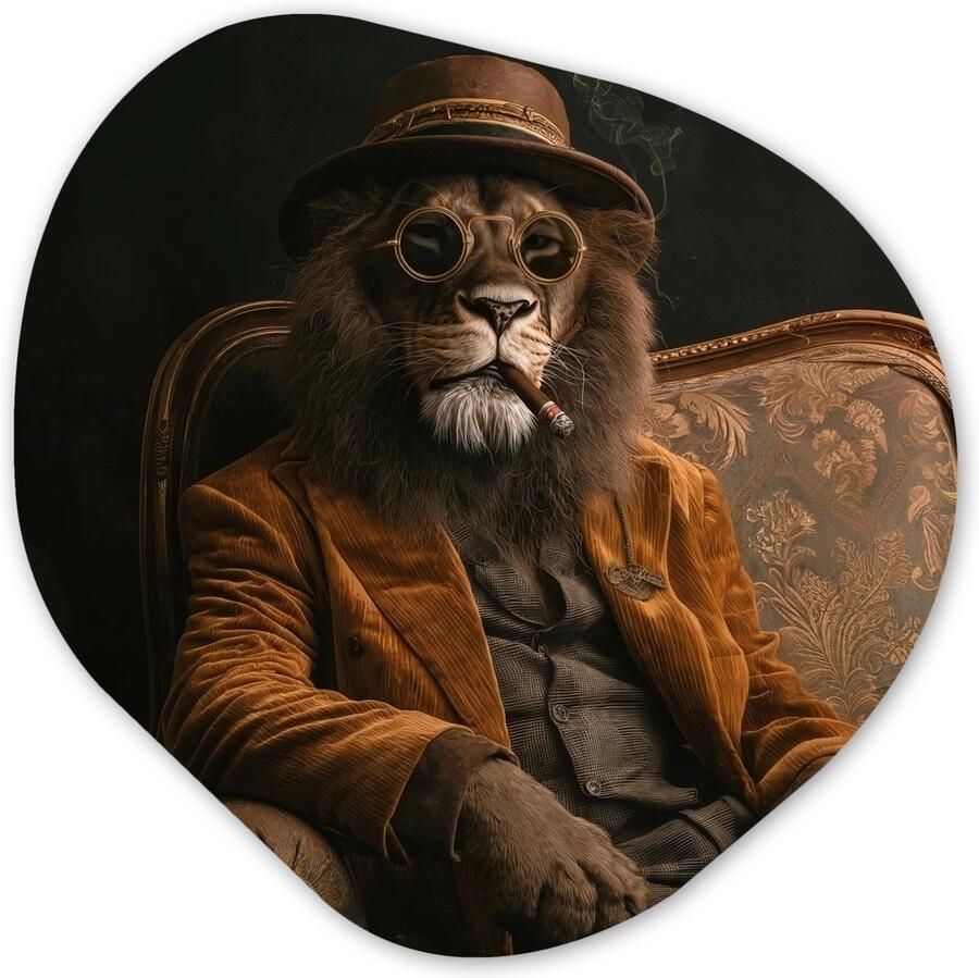 MuchoWow Organische wanddecoratie 40x40 cm Organisch schilderij Bril Leeuw Bank Hoed Muurdecoratie woonkamer Kamer decoratie Schilderijen Muurcirkel aesthetic