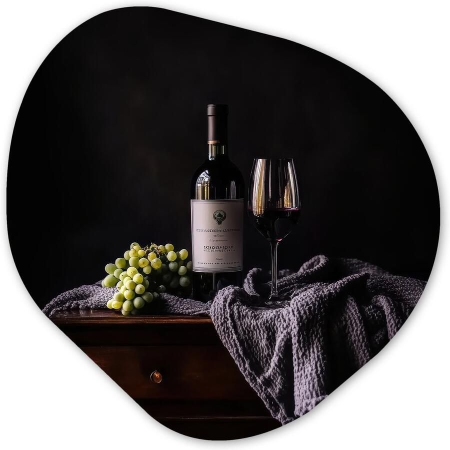 MuchoWow Organische wanddecoratie 40x40 cm Organisch schilderij Druiven Wijn Rood Tafel Muurdecoratie woonkamer Kamer decoratie Schilderijen Muurcirkel aesthetic