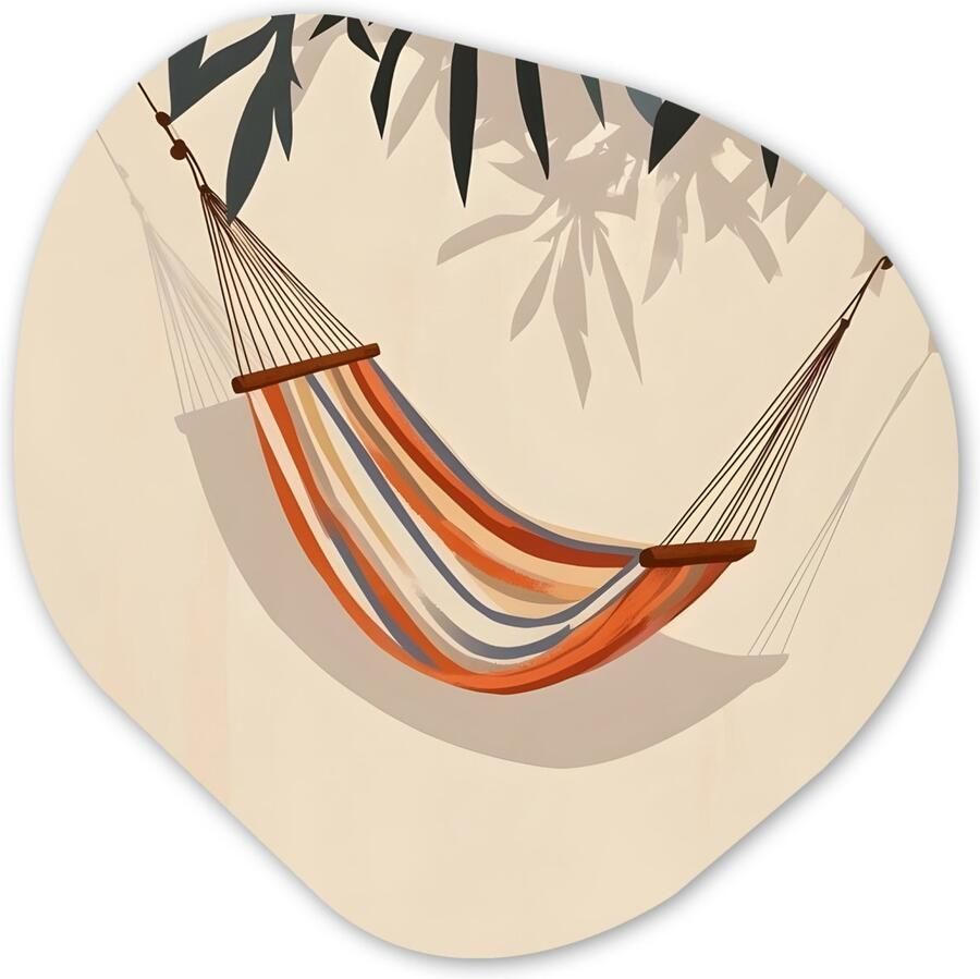 MuchoWow Organische wanddecoratie 60x60 cm Organisch schilderij Hangmat Kleurrijk Bladeren Schaduw Muurdecoratie woonkamer Kamer decoratie Schilderijen Muurcirkel aesthetic