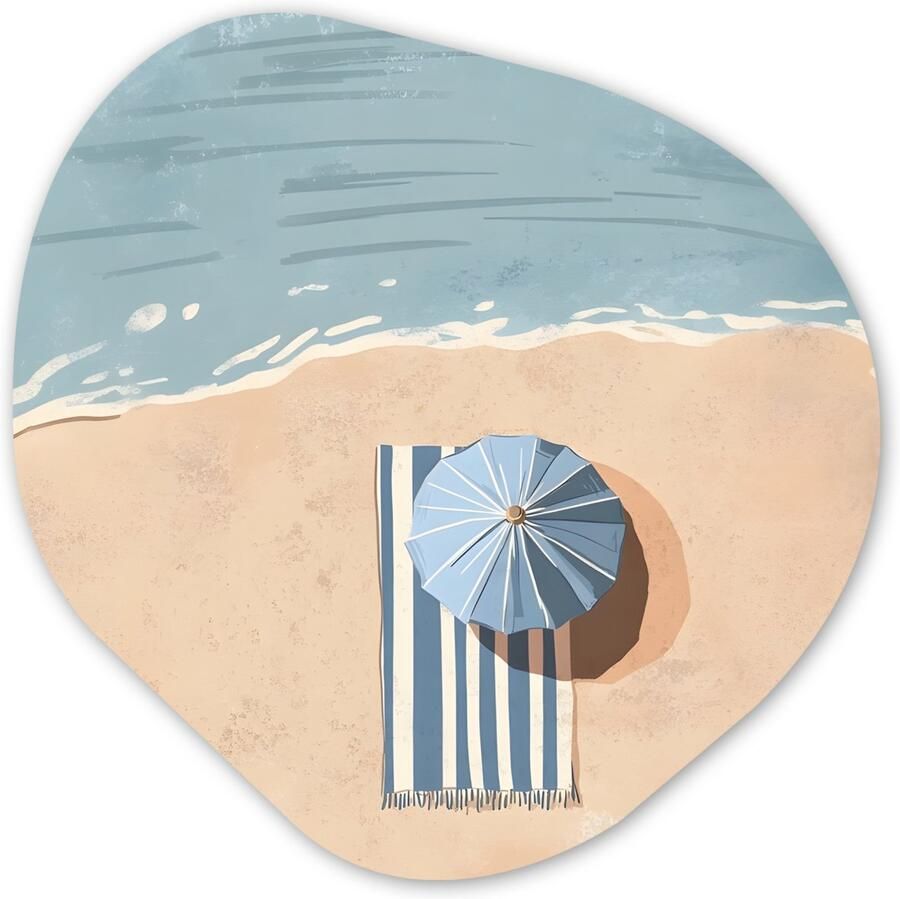 MuchoWow Organische wanddecoratie 60x60 cm Organisch schilderij Strandlaken Strepen Parasol Strand Muurdecoratie woonkamer Kamer decoratie Schilderijen Muurcirkel aesthetic