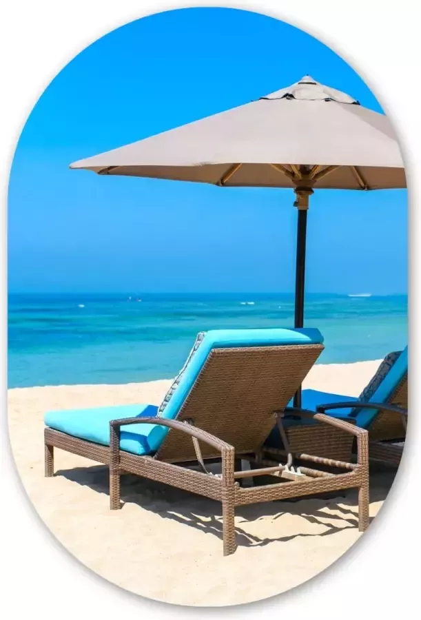 MuchoWow Muurovaal Kunststof Wanddecoratie Ovalen Schilderij Strandstoel Parasol Zomer Zee 40x60 cm Ovale spiegel vorm op kunststof