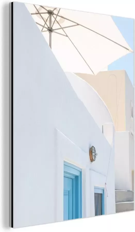 MuchoWow Wanddecoratie Metaal Aluminium Schilderij Industrieel Architectuur Parasol Deur Wit Blauw 30x40 cm Dibond Foto op aluminium Industriële muurdecoratie Voor de woonkamer slaapkamer