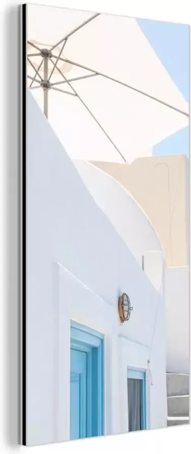 MuchoWow Wanddecoratie Metaal Aluminium Schilderij Industrieel Architectuur Parasol Deur Wit Blauw 80x120 cm Dibond Foto op aluminium Industriële muurdecoratie Voor de woonkamer slaapkamer - Foto 2