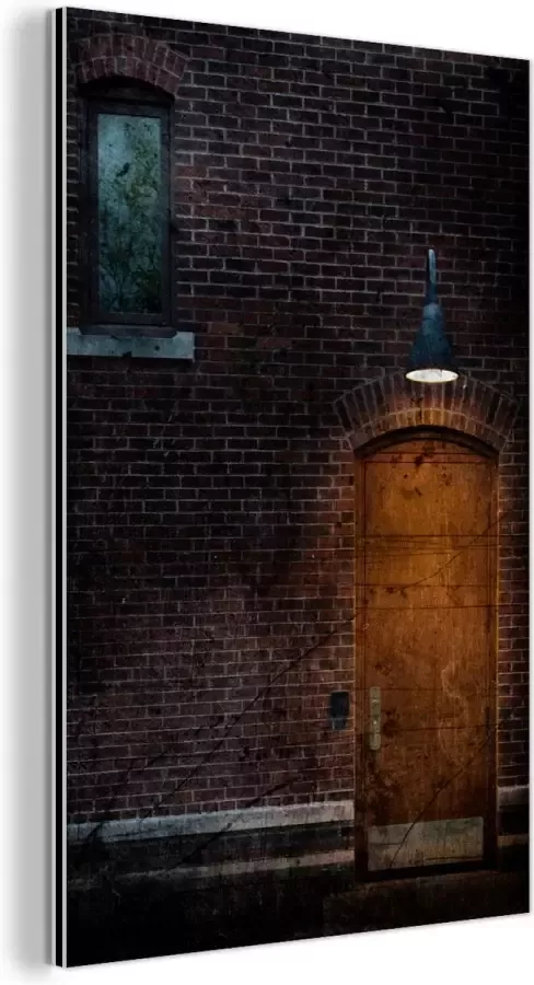 MuchoWow Wanddecoratie Metaal Aluminium Schilderij Industrieel Deur Muur Lamp Architectuur 120x180 cm Dibond Foto op aluminium Industriële muurdecoratie Voor de woonkamer slaapkamer - Foto 2