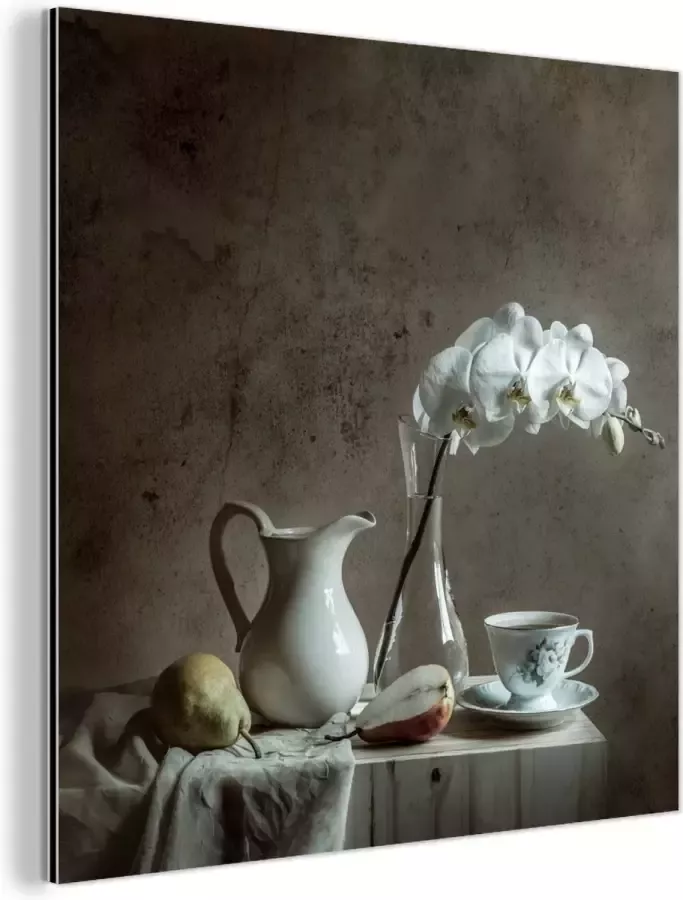 MuchoWow Wanddecoratie Metaal Aluminium Schilderij Industrieel Fruit Tafel Stilleven 50x50 cm Dibond Foto op aluminium Industriële muurdecoratie Voor de woonkamer slaapkamer