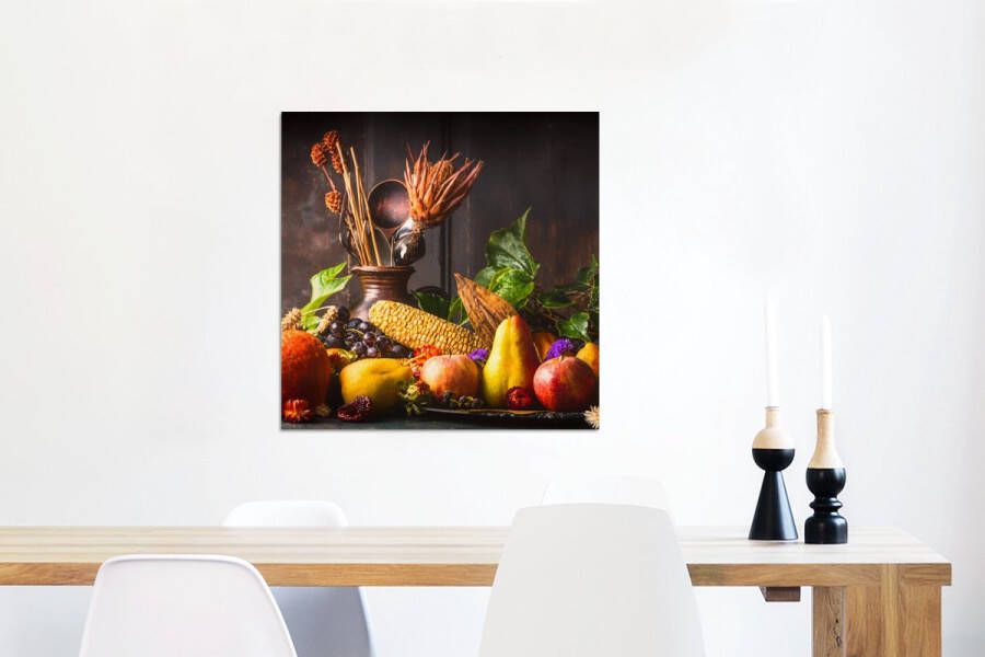 MuchoWow Wanddecoratie Metaal Aluminium Schilderij Industrieel Groente Fruit Rustiek Tafel 50x50 cm Dibond Foto op aluminium Industriële muurdecoratie Voor de woonkamer slaapkamer