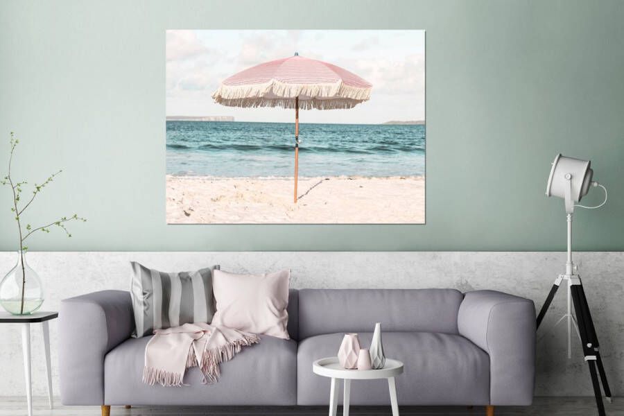 MuchoWow Wanddecoratie Metaal Aluminium Schilderij Industrieel Parasol Strand Zee Wolken 120x90 cm Dibond Foto op aluminium Industriële muurdecoratie Voor de woonkamer slaapkamer