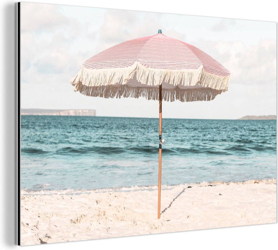 MuchoWow Wanddecoratie Metaal Aluminium Schilderij Industrieel Parasol Strand Zee Wolken 150x100 cm Dibond Foto op aluminium Industriële muurdecoratie Voor de woonkamer slaapkamer