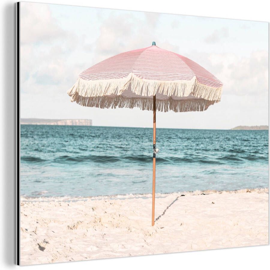 MuchoWow Wanddecoratie Metaal Aluminium Schilderij Industrieel Parasol Strand Zee Wolken 160x120 cm Dibond Foto op aluminium Industriële muurdecoratie Voor de woonkamer slaapkamer