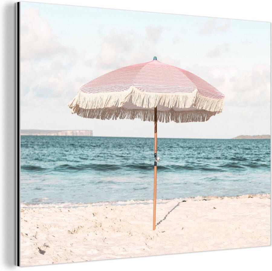 MuchoWow Wanddecoratie Metaal Aluminium Schilderij Industrieel Parasol Strand Zee Wolken 160x120 cm Dibond Foto op aluminium Industriële muurdecoratie Voor de woonkamer slaapkamer