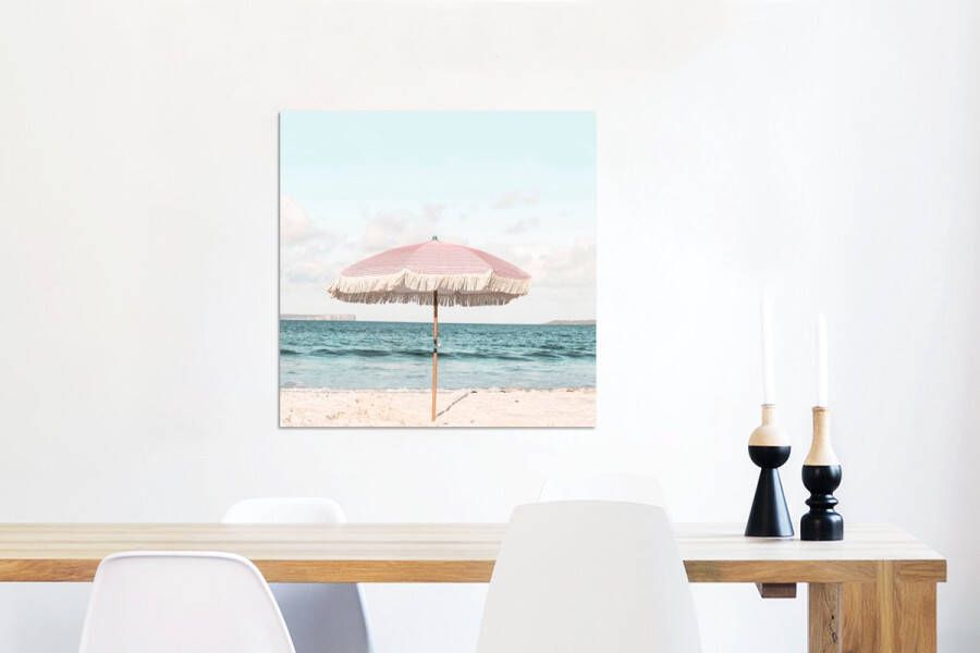 MuchoWow Wanddecoratie Metaal Aluminium Schilderij Industrieel Parasol Strand Zee Wolken 50x50 cm Dibond Foto op aluminium Industriële muurdecoratie Voor de woonkamer slaapkamer