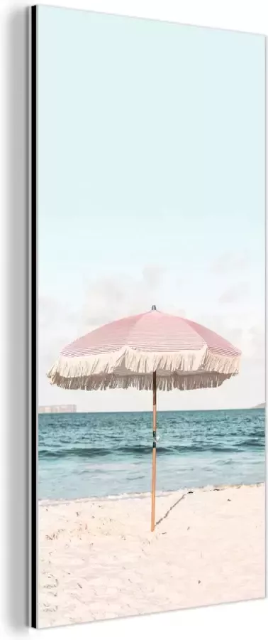 MuchoWow Wanddecoratie Metaal Aluminium Schilderij Industrieel Parasol Strand Zee Wolken 80x160 cm Dibond Foto op aluminium Industriële muurdecoratie Voor de woonkamer slaapkamer