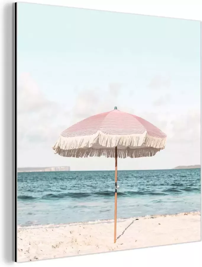 MuchoWow Wanddecoratie Metaal Aluminium Schilderij Industrieel Parasol Strand Zee Wolken 90x90 cm Dibond Foto op aluminium Industriële muurdecoratie Voor de woonkamer slaapkamer