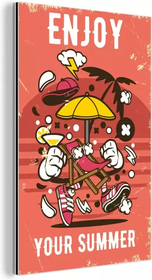 MuchoWow Wanddecoratie Metaal Aluminium Schilderij Industrieel Parasol Zomer Retro 40x60 cm Dibond Foto op aluminium Industriële muurdecoratie Voor de woonkamer slaapkamer