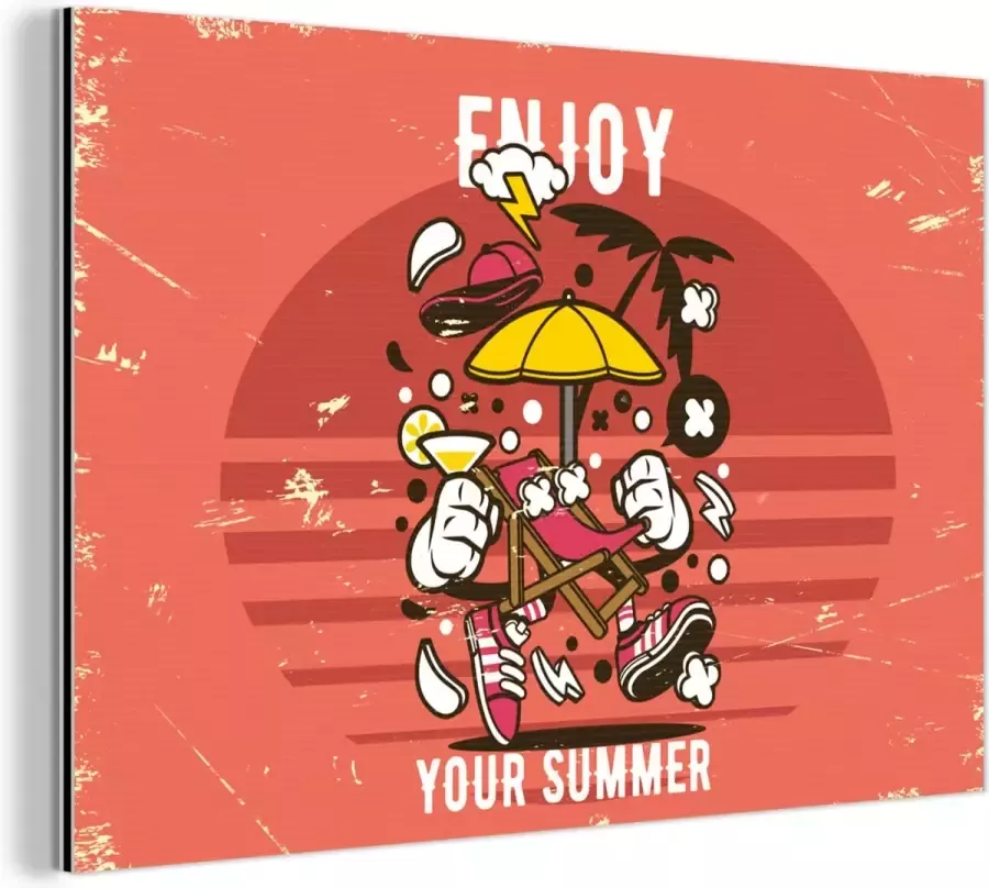 MuchoWow Wanddecoratie Metaal Aluminium Schilderij Industrieel Parasol Zomer Vintage 60x40 cm Dibond Foto op aluminium Industriële muurdecoratie Voor de woonkamer slaapkamer