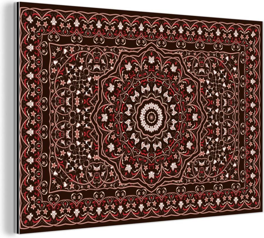 MuchoWow Wanddecoratie Metaal Aluminium Schilderij Industrieel Patronen Mandala Vloerkleed Rood 180x120 cm Dibond Foto op aluminium Industriële muurdecoratie Voor de woonkamer slaapkamer