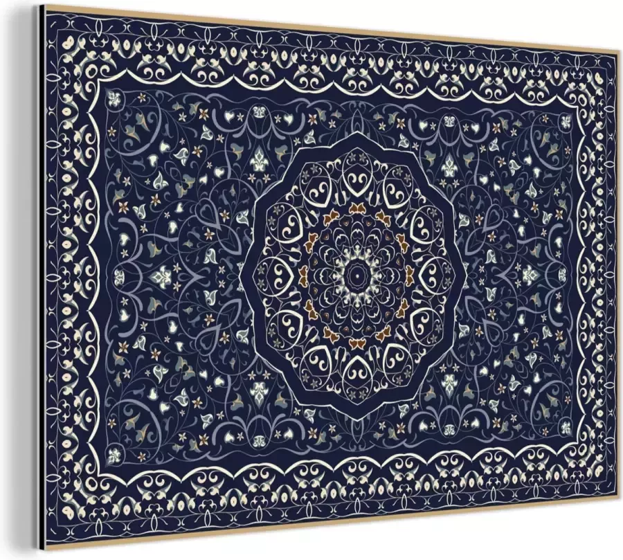 MuchoWow Wanddecoratie Metaal Aluminium Schilderij Industrieel Perzisch Tapijt Mandala Vloerkleed Blauw 90x60 cm Dibond Foto op aluminium Industriële muurdecoratie Voor de woonkamer slaapkamer