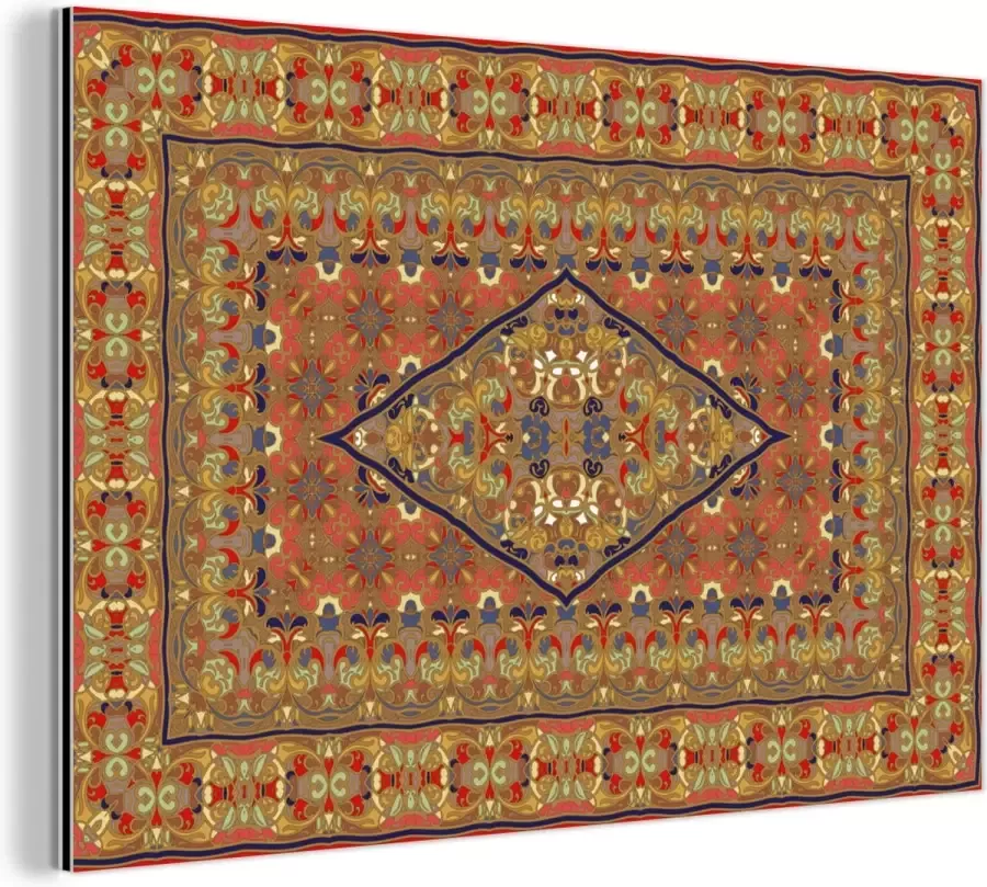 MuchoWow Wanddecoratie Metaal Aluminium Schilderij Industrieel Perzisch Tapijt Vloerkleed Geel Rood 180x120 cm Dibond Foto op aluminium Industriële muurdecoratie Voor de woonkamer slaapkamer