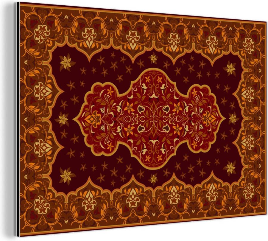 MuchoWow Wanddecoratie Metaal Aluminium Schilderij Industrieel Perzisch Tapijt Vloerkleed Patronen Bruin 120x80 cm Dibond Foto op aluminium Industriële muurdecoratie Voor de woonkamer slaapkamer - Foto 2