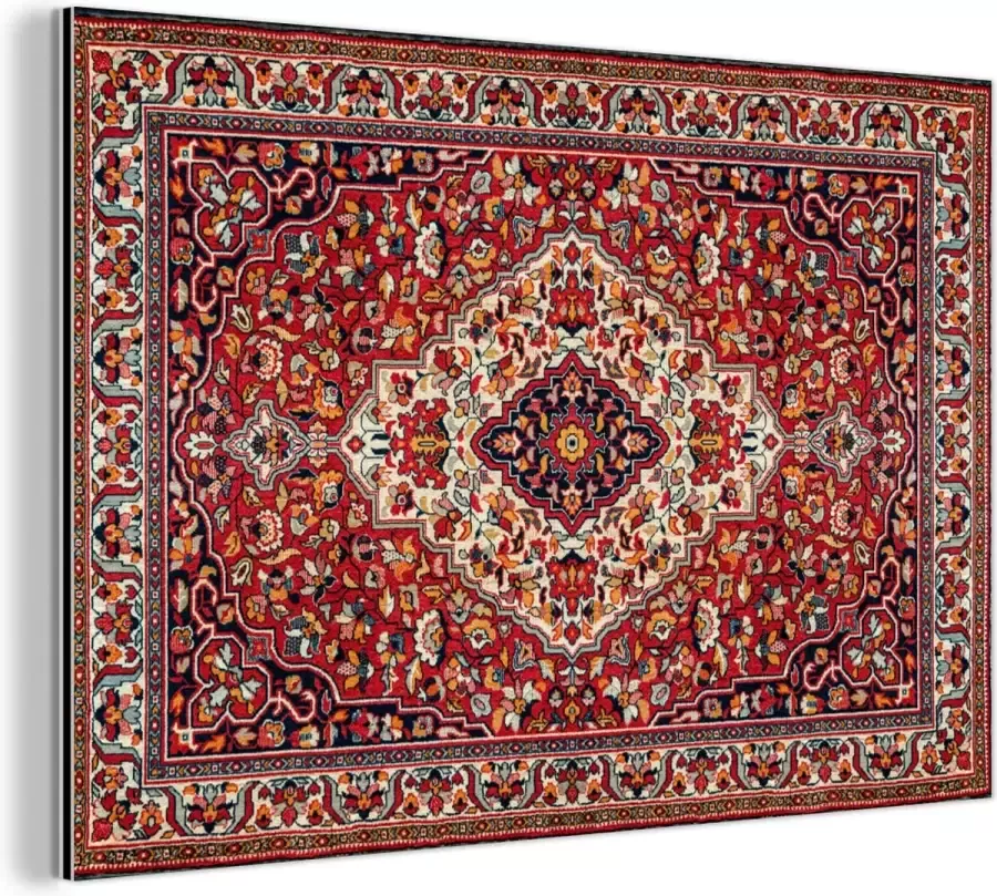 MuchoWow Wanddecoratie Metaal Aluminium Schilderij Industrieel Perzisch Tapijt Vloerkleed Patronen Rood 30x20 cm Dibond Foto op aluminium Industriële muurdecoratie Voor de woonkamer slaapkamer