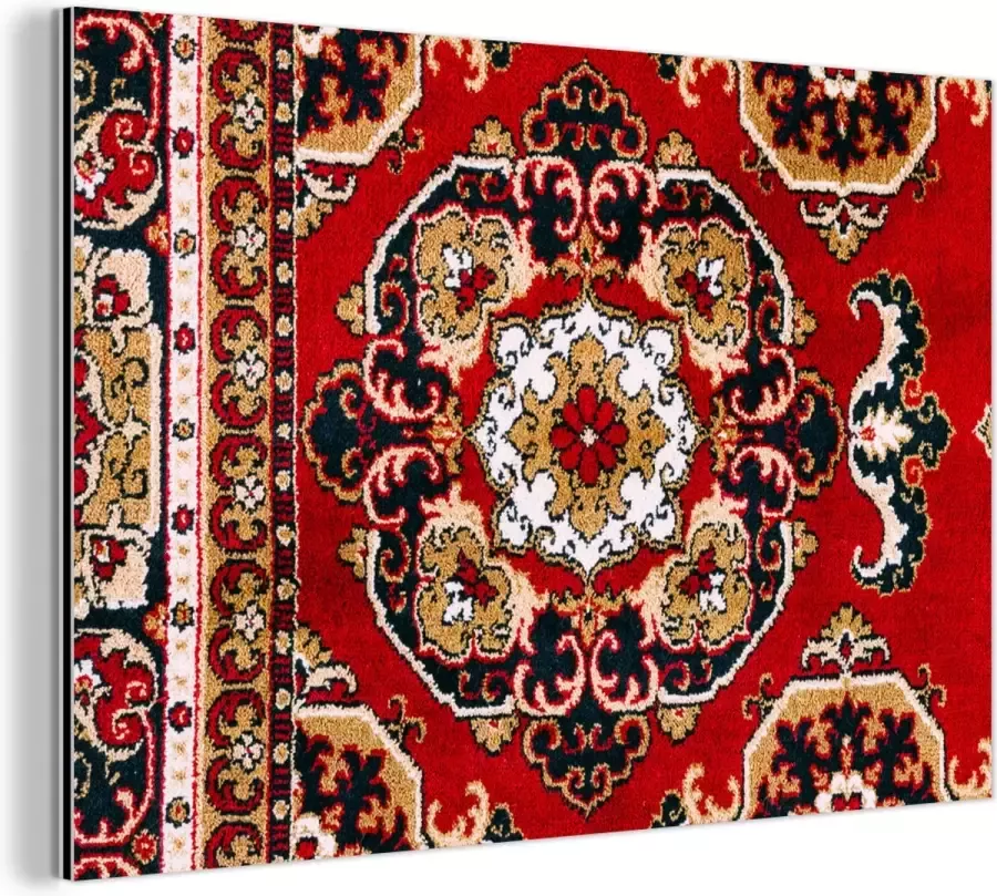 MuchoWow Wanddecoratie Metaal Aluminium Schilderij Industrieel Perzisch Tapijt Vloerkleed Rood 90x60 cm Dibond Foto op aluminium Industriële muurdecoratie Voor de woonkamer slaapkamer