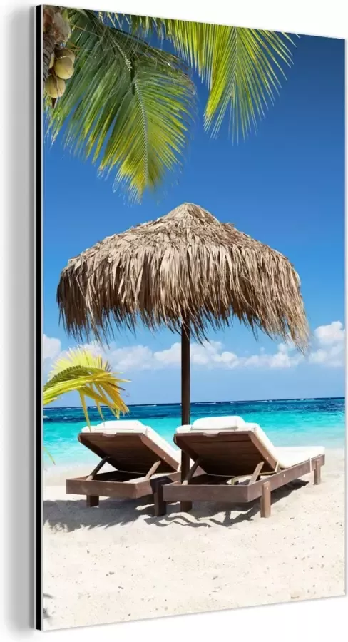 MuchoWow Wanddecoratie Metaal Aluminium Schilderij Industrieel Strand Parasol Zee 100x150 cm Dibond Foto op aluminium Industriële muurdecoratie Voor de woonkamer slaapkamer