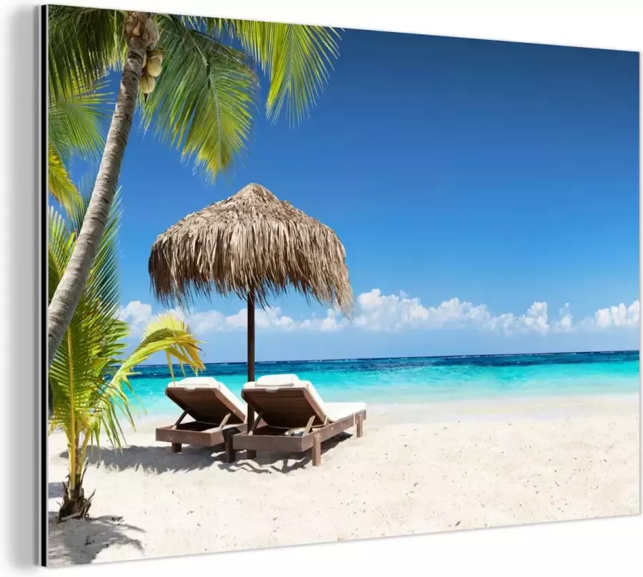 MuchoWow Wanddecoratie Metaal Aluminium Schilderij Industrieel Strand Parasol Zee 120x80 cm Dibond Foto op aluminium Industriële muurdecoratie Voor de woonkamer slaapkamer