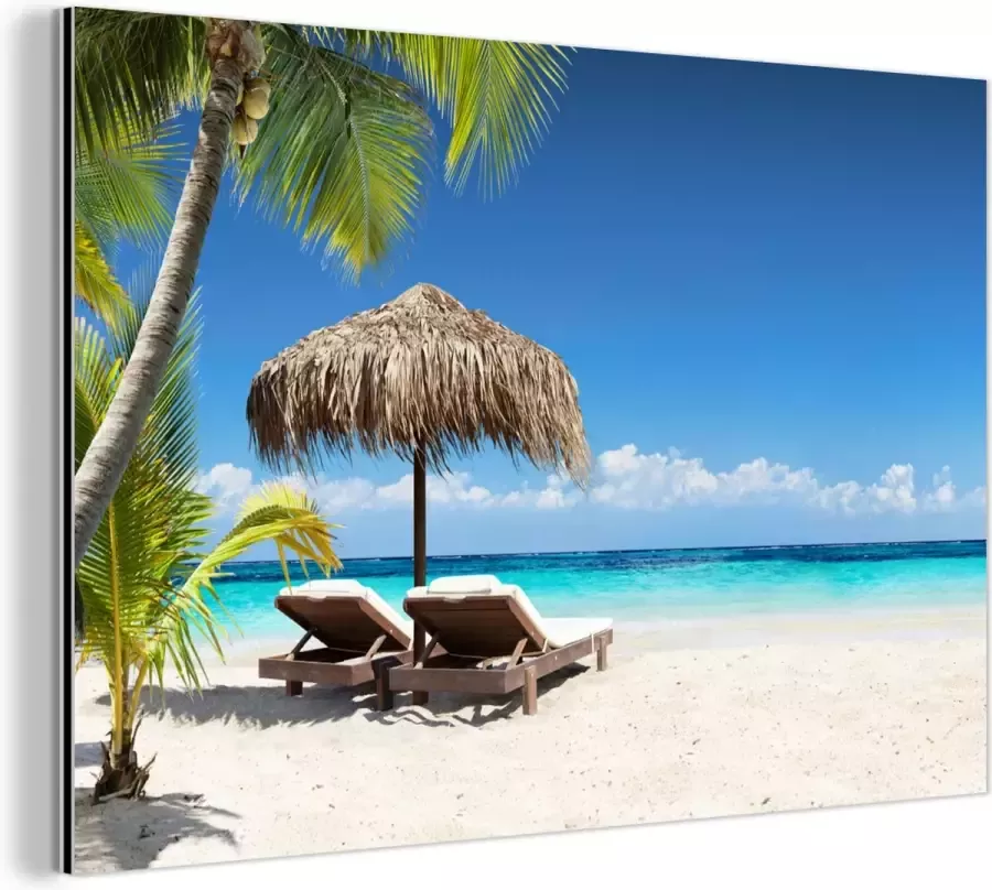 MuchoWow Wanddecoratie Metaal Aluminium Schilderij Industrieel Strand Parasol Zee 180x120 cm Dibond Foto op aluminium Industriële muurdecoratie Voor de woonkamer slaapkamer