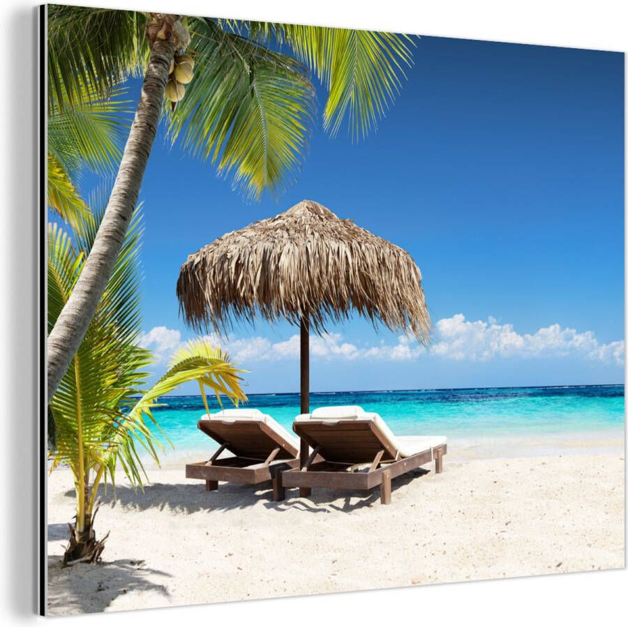 MuchoWow Wanddecoratie Metaal Aluminium Schilderij Industrieel Strand Parasol Zee 40x30 cm Dibond Foto op aluminium Industriële muurdecoratie Voor de woonkamer slaapkamer