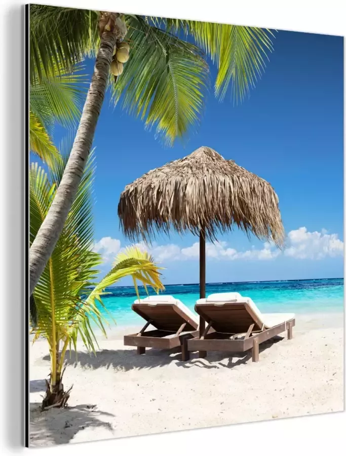 MuchoWow Wanddecoratie Metaal Aluminium Schilderij Industrieel Strand Parasol Zee 50x50 cm Dibond Foto op aluminium Industriële muurdecoratie Voor de woonkamer slaapkamer