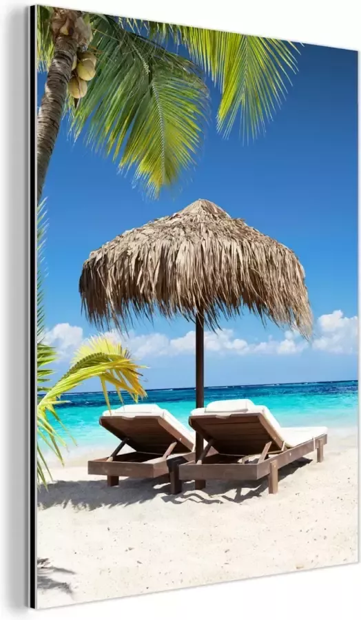 MuchoWow Wanddecoratie Metaal Aluminium Schilderij Industrieel Strand Parasol Zee 90x120 cm Dibond Foto op aluminium Industriële muurdecoratie Voor de woonkamer slaapkamer