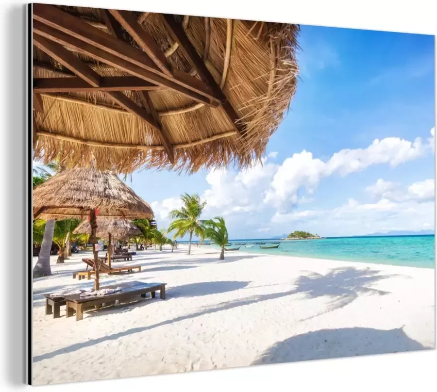 MuchoWow Wanddecoratie Metaal Aluminium Schilderij Industrieel Strand Parasol Zee Eiland 120x80 cm Dibond Foto op aluminium Industriële muurdecoratie Voor de woonkamer slaapkamer