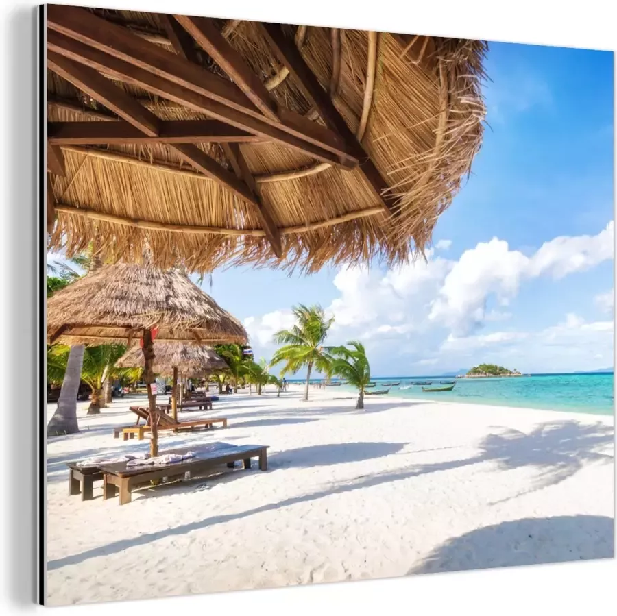 MuchoWow Wanddecoratie Metaal Aluminium Schilderij Industrieel Strand Parasol Zee Eiland 120x90 cm Dibond Foto op aluminium Industriële muurdecoratie Voor de woonkamer slaapkamer