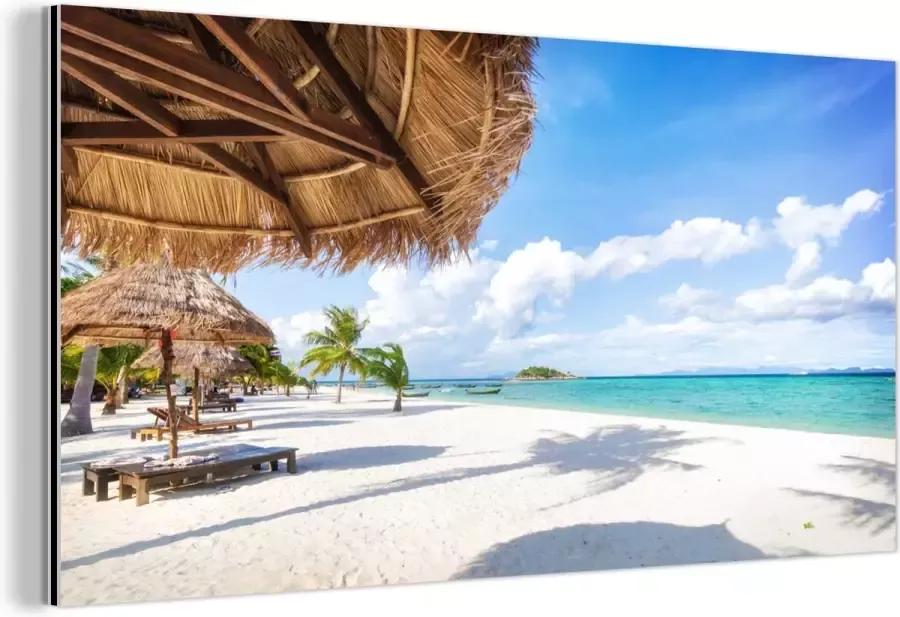 MuchoWow Wanddecoratie Metaal Aluminium Schilderij Industrieel Strand Parasol Zee Eiland 40x20 cm Dibond Foto op aluminium Industriële muurdecoratie Voor de woonkamer slaapkamer