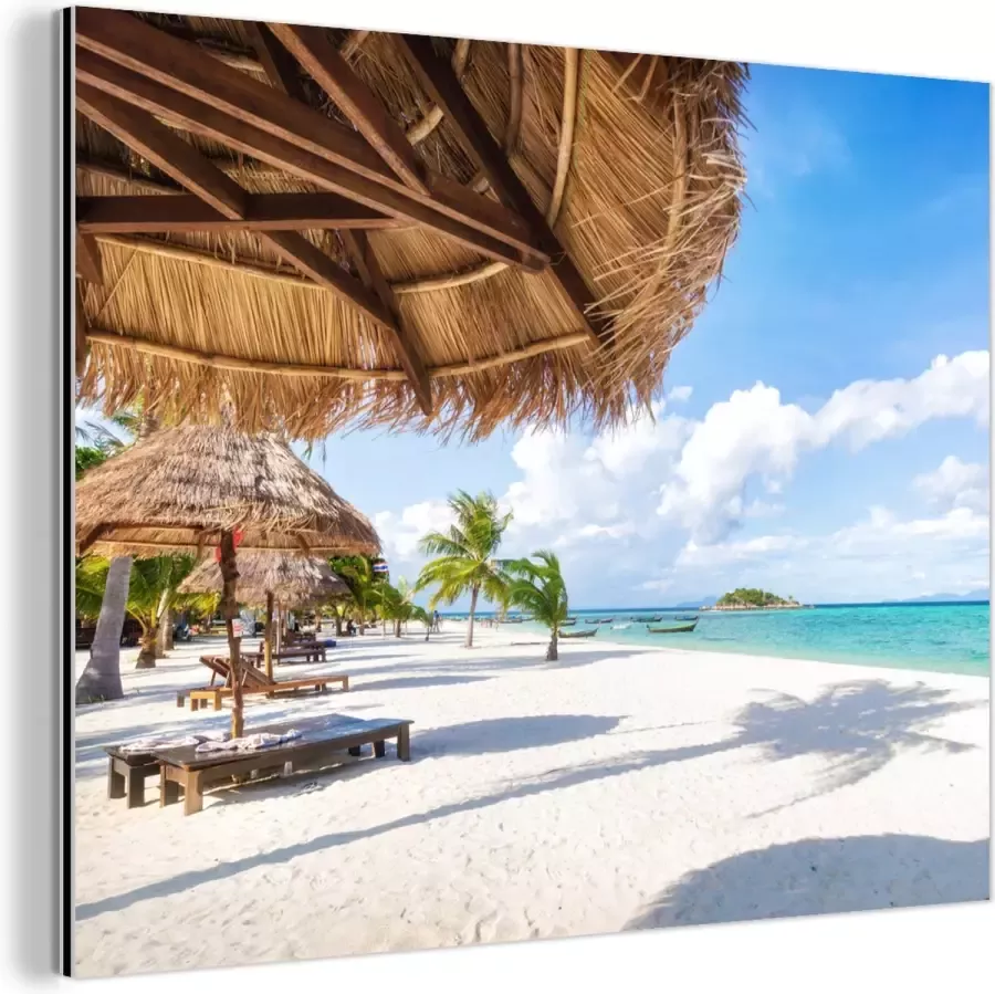 MuchoWow Wanddecoratie Metaal Aluminium Schilderij Industrieel Strand Parasol Zee Eiland 40x30 cm Dibond Foto op aluminium Industriële muurdecoratie Voor de woonkamer slaapkamer