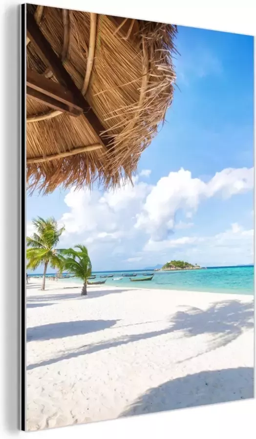 MuchoWow Wanddecoratie Metaal Aluminium Schilderij Industrieel Strand Parasol Zee Eiland 90x120 cm Dibond Foto op aluminium Industriële muurdecoratie Voor de woonkamer slaapkamer