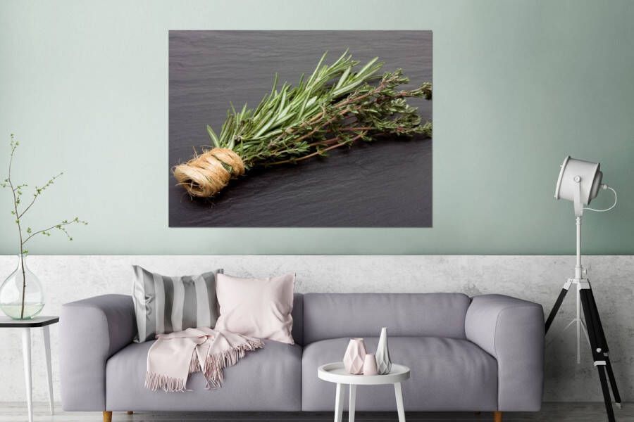 MuchoWow Wanddecoratie Metaal Aluminium Schilderij Industrieel Tijm Kruiden Groen Tafel Keuken Steen 160x120 cm Dibond Foto op aluminium Industriële muurdecoratie Voor de woonkamer slaapkamer