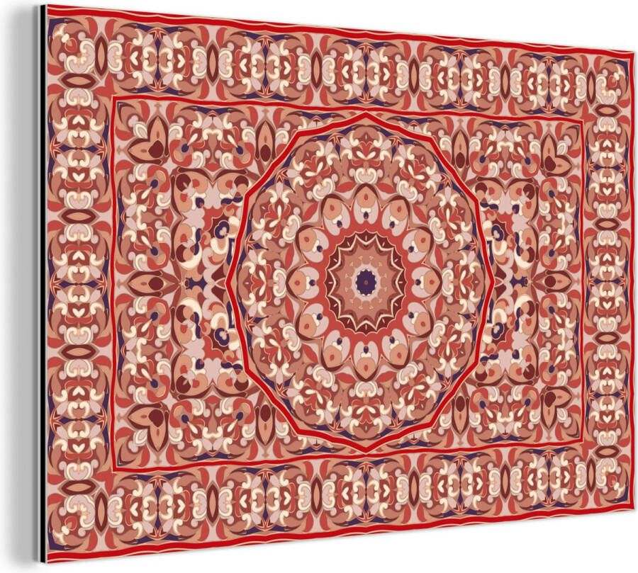 MuchoWow Wanddecoratie Metaal Aluminium Schilderij Industrieel Vloerkleed Mandala Patronen Rood 150x100 cm Dibond Foto op aluminium Industriële muurdecoratie Voor de woonkamer slaapkamer